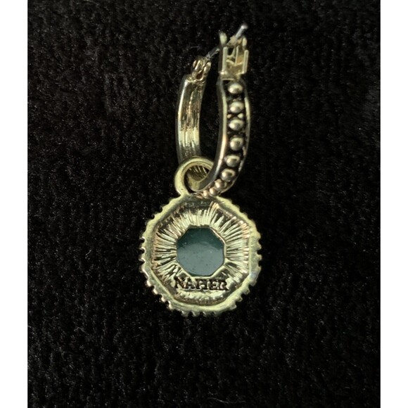 Napier Green Faceted Dangle Earrings Silvertone Pierced Post Vintage - Picture 3 of 5